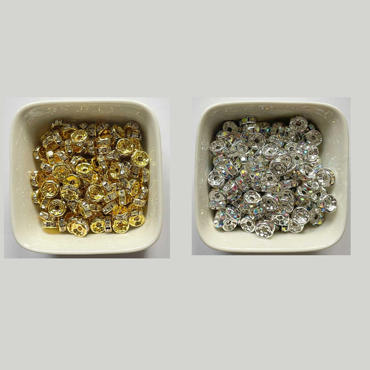 8mm DIY gold and silver diamond spacer beads